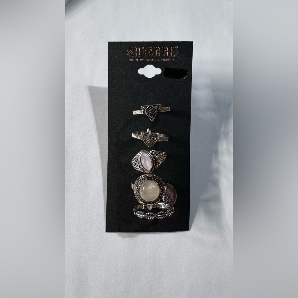 Shyanne Silver-Tone Vintage Boho Stack Ring Set With Cream Stones